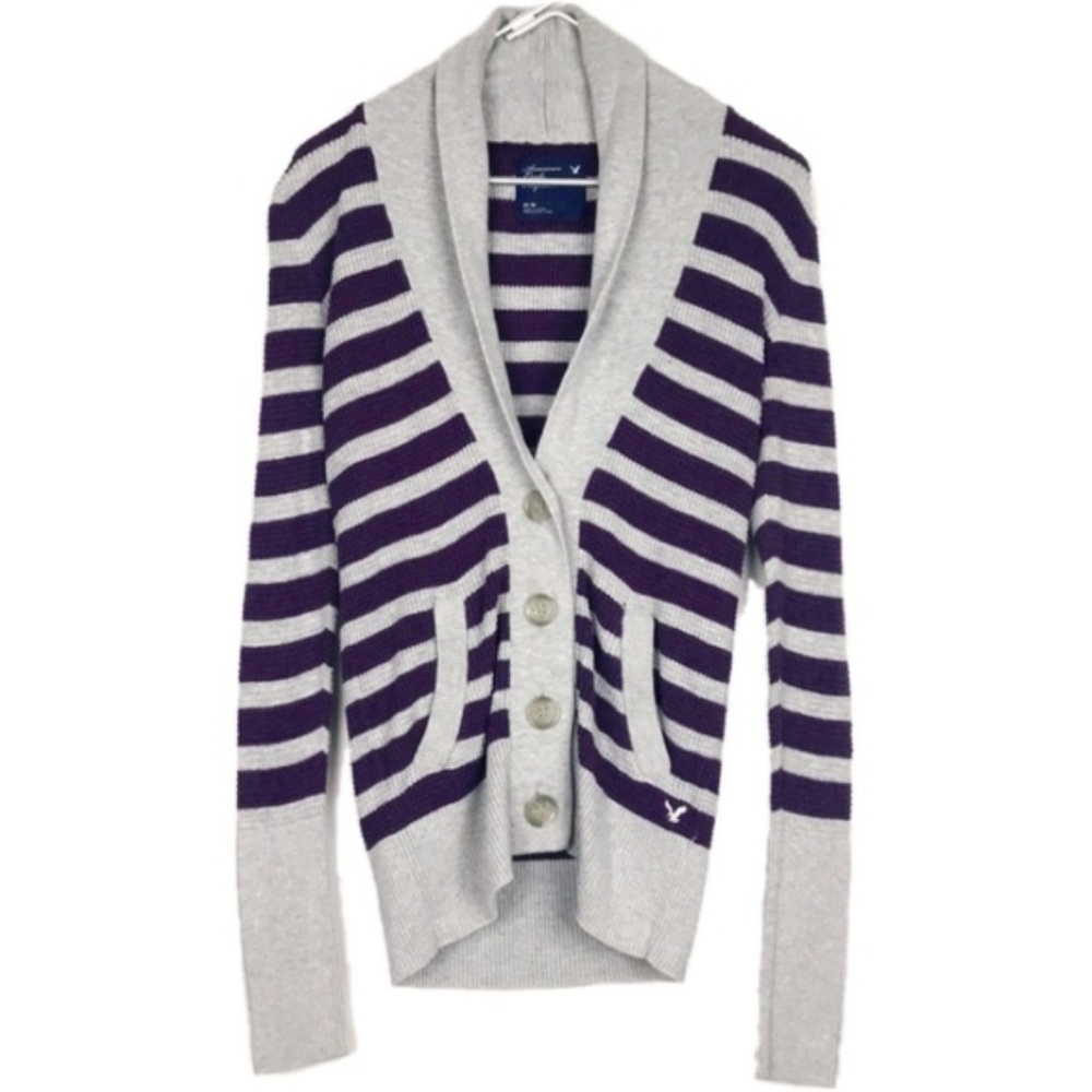 American Eagle Purple Striped Cardigan Medium AZ